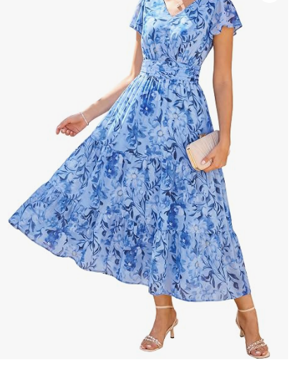 dress, semi-formal flowing wedding guest gown with pockets